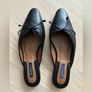 Margaux Black Bow Tie Flat Mules - Excellent